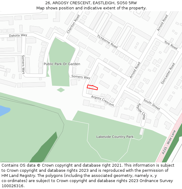 26, ARGOSY CRESCENT, EASTLEIGH, SO50 5RW: Location map and indicative extent of plot