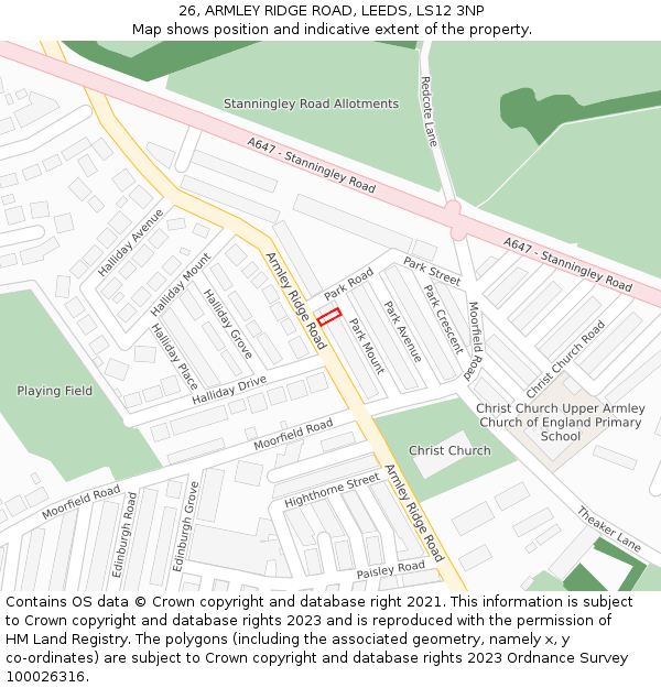 26, ARMLEY RIDGE ROAD, LEEDS, LS12 3NP: Location map and indicative extent of plot