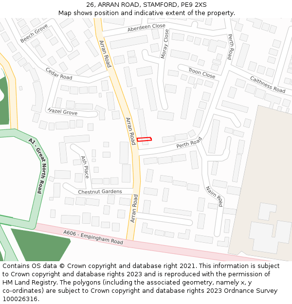 26, ARRAN ROAD, STAMFORD, PE9 2XS: Location map and indicative extent of plot