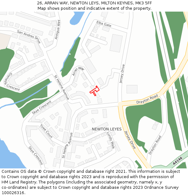 26, ARRAN WAY, NEWTON LEYS, MILTON KEYNES, MK3 5FF: Location map and indicative extent of plot