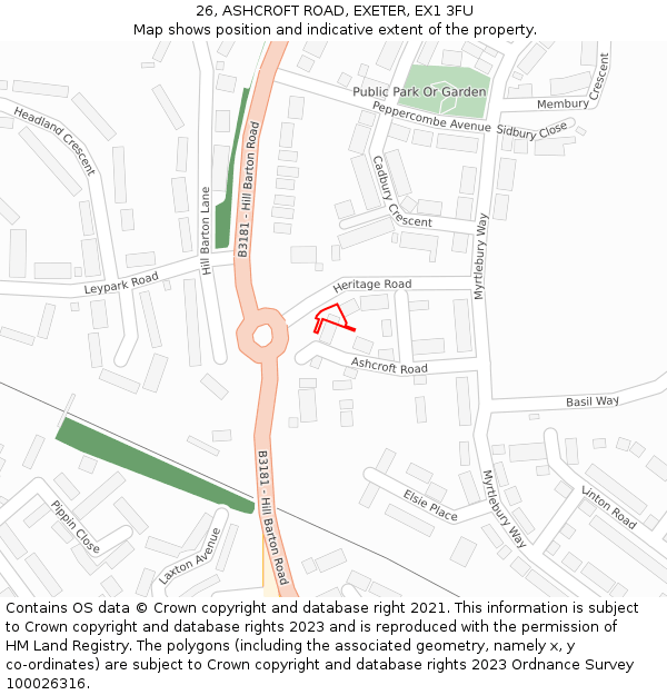 26, ASHCROFT ROAD, EXETER, EX1 3FU: Location map and indicative extent of plot