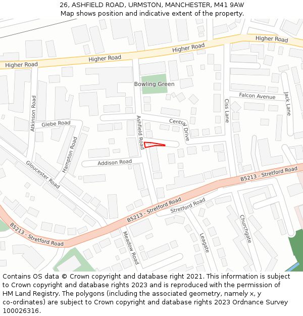 26, ASHFIELD ROAD, URMSTON, MANCHESTER, M41 9AW: Location map and indicative extent of plot