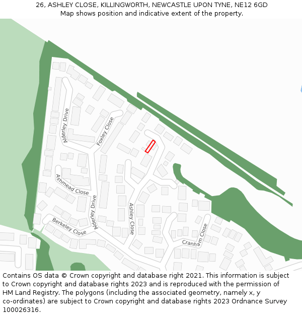 26, ASHLEY CLOSE, KILLINGWORTH, NEWCASTLE UPON TYNE, NE12 6GD: Location map and indicative extent of plot