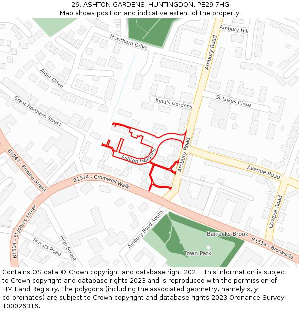 26, ASHTON GARDENS, HUNTINGDON, PE29 7HG: Location map and indicative extent of plot