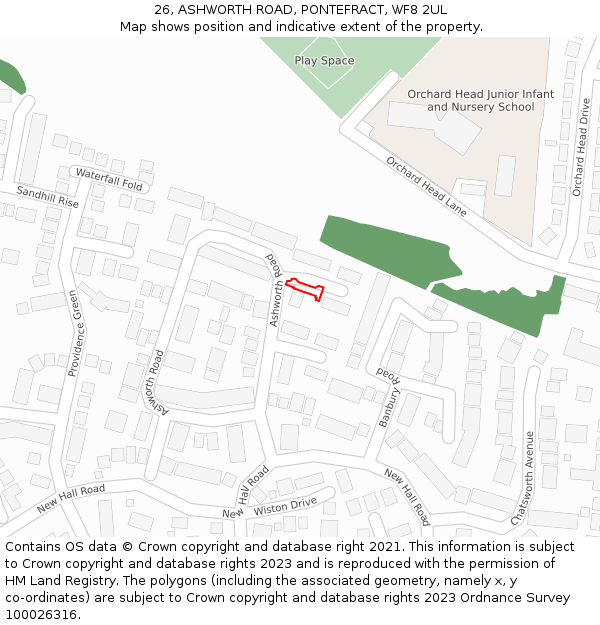 26, ASHWORTH ROAD, PONTEFRACT, WF8 2UL: Location map and indicative extent of plot