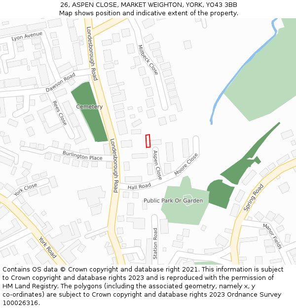 26, ASPEN CLOSE, MARKET WEIGHTON, YORK, YO43 3BB: Location map and indicative extent of plot