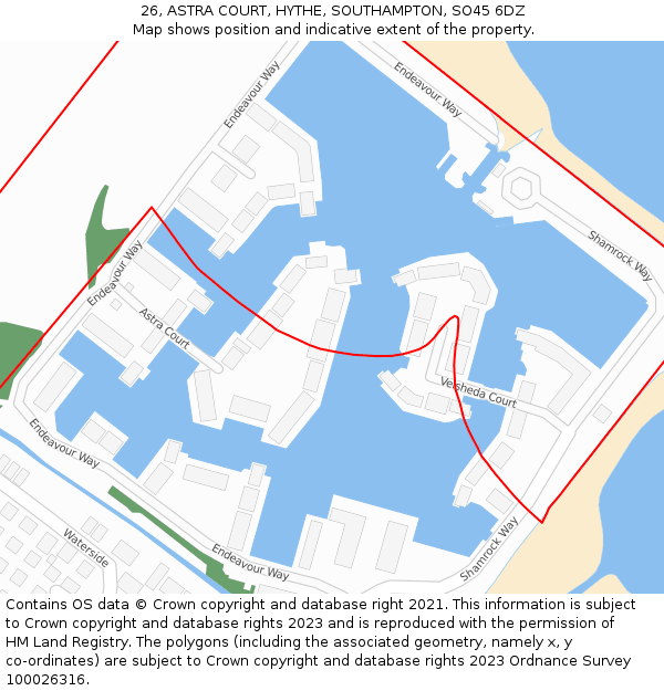 26, ASTRA COURT, HYTHE, SOUTHAMPTON, SO45 6DZ: Location map and indicative extent of plot