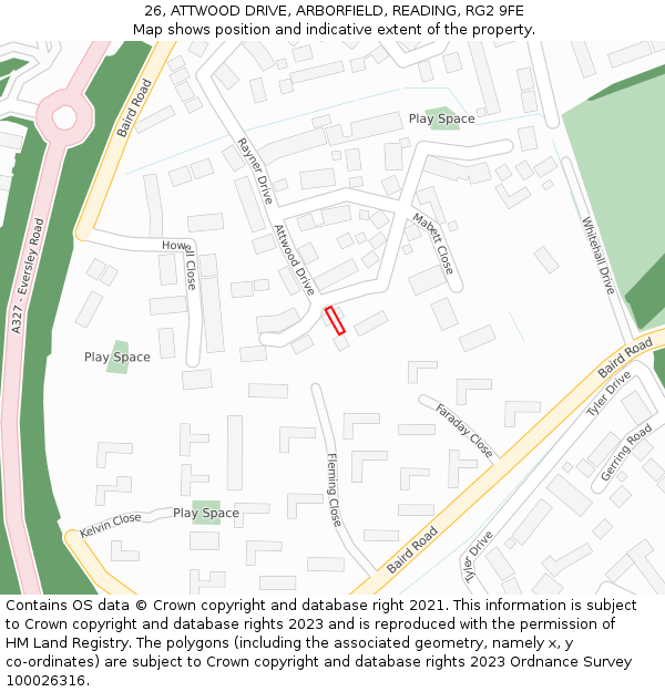 26, ATTWOOD DRIVE, ARBORFIELD, READING, RG2 9FE: Location map and indicative extent of plot