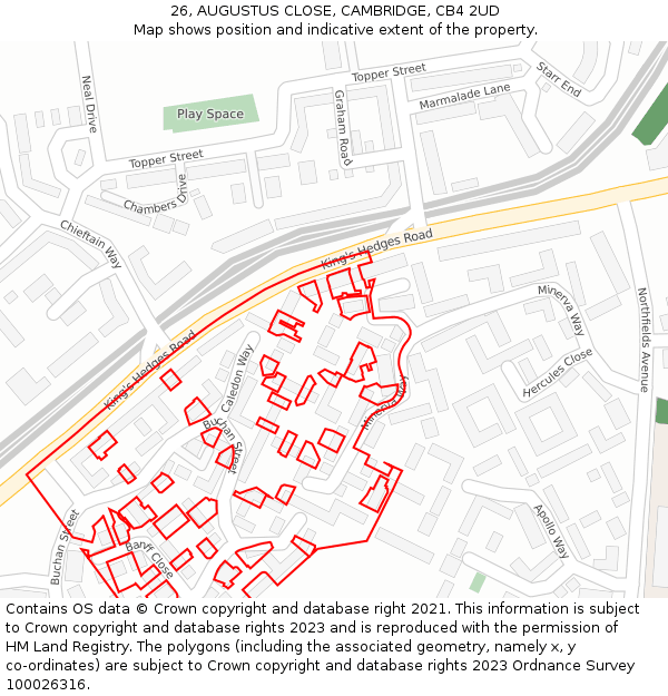 26, AUGUSTUS CLOSE, CAMBRIDGE, CB4 2UD: Location map and indicative extent of plot