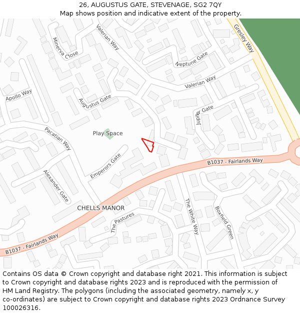 26, AUGUSTUS GATE, STEVENAGE, SG2 7QY: Location map and indicative extent of plot