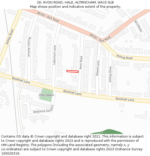 26, AVON ROAD, HALE, ALTRINCHAM, WA15 0LB: Location map and indicative extent of plot