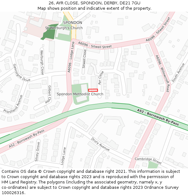 26, AYR CLOSE, SPONDON, DERBY, DE21 7GU: Location map and indicative extent of plot