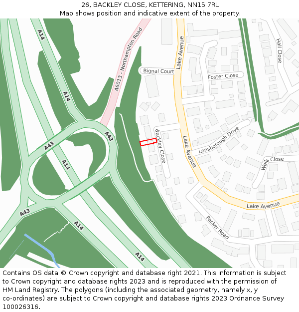 26, BACKLEY CLOSE, KETTERING, NN15 7RL: Location map and indicative extent of plot