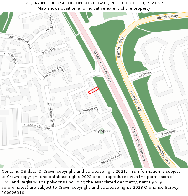 26, BALINTORE RISE, ORTON SOUTHGATE, PETERBOROUGH, PE2 6SP: Location map and indicative extent of plot