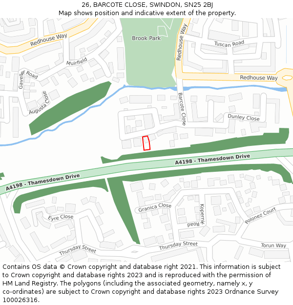 26, BARCOTE CLOSE, SWINDON, SN25 2BJ: Location map and indicative extent of plot