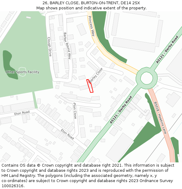 26, BARLEY CLOSE, BURTON-ON-TRENT, DE14 2SX: Location map and indicative extent of plot