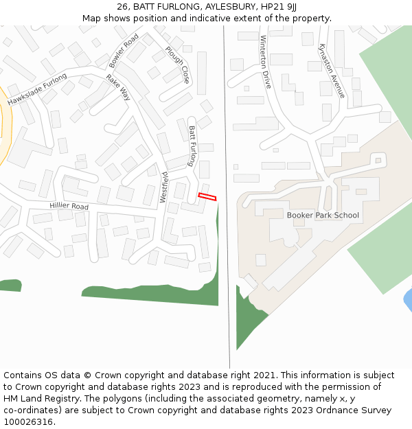 26, BATT FURLONG, AYLESBURY, HP21 9JJ: Location map and indicative extent of plot