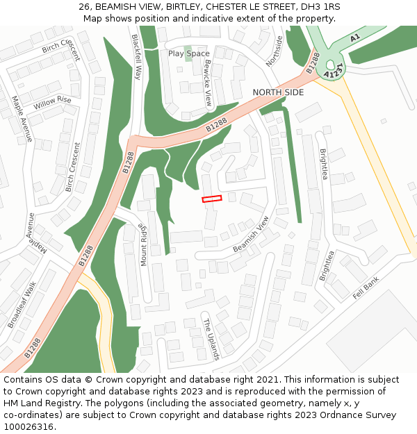 26, BEAMISH VIEW, BIRTLEY, CHESTER LE STREET, DH3 1RS: Location map and indicative extent of plot