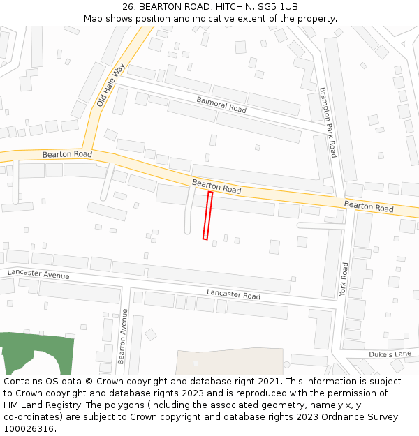 26, BEARTON ROAD, HITCHIN, SG5 1UB: Location map and indicative extent of plot