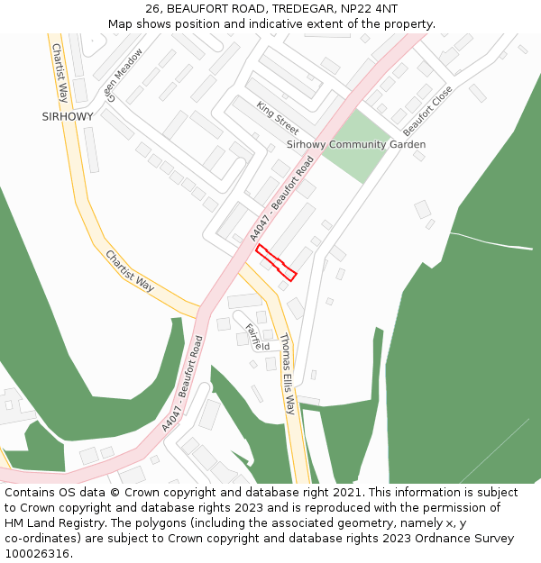 26, BEAUFORT ROAD, TREDEGAR, NP22 4NT: Location map and indicative extent of plot