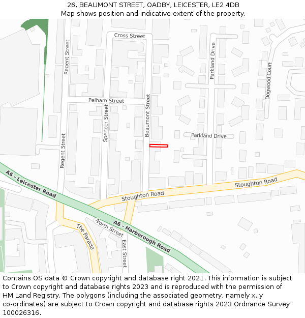 26, BEAUMONT STREET, OADBY, LEICESTER, LE2 4DB: Location map and indicative extent of plot