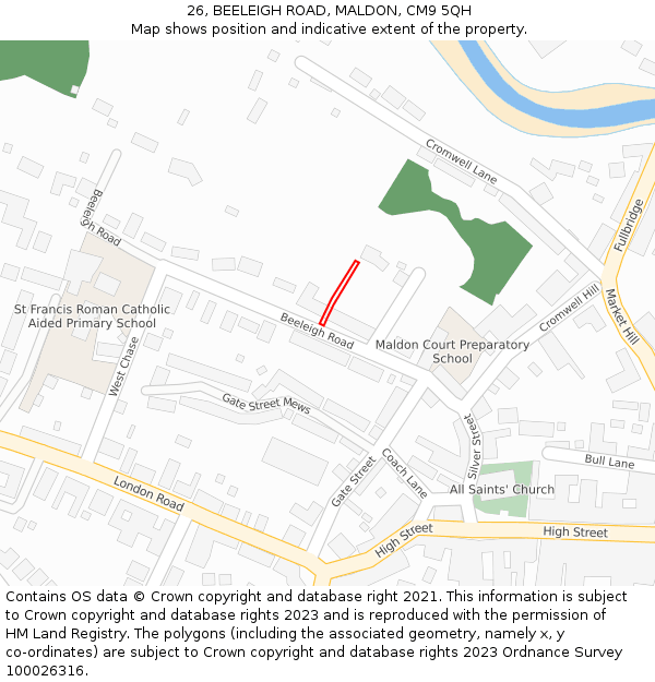 26, BEELEIGH ROAD, MALDON, CM9 5QH: Location map and indicative extent of plot