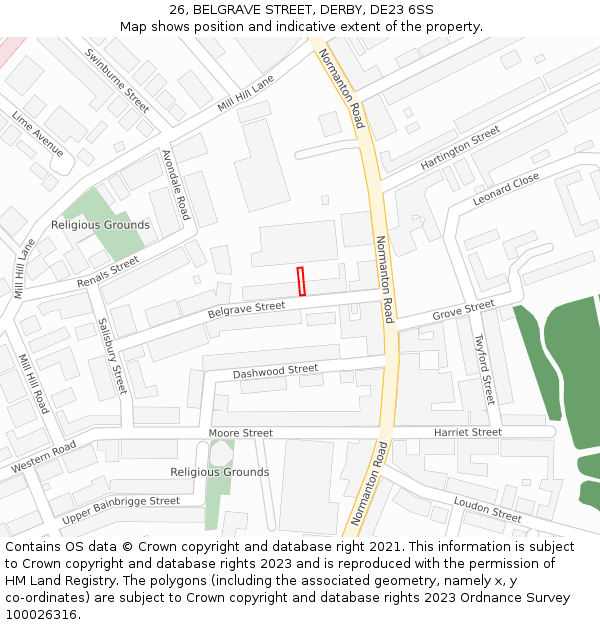 26, BELGRAVE STREET, DERBY, DE23 6SS: Location map and indicative extent of plot