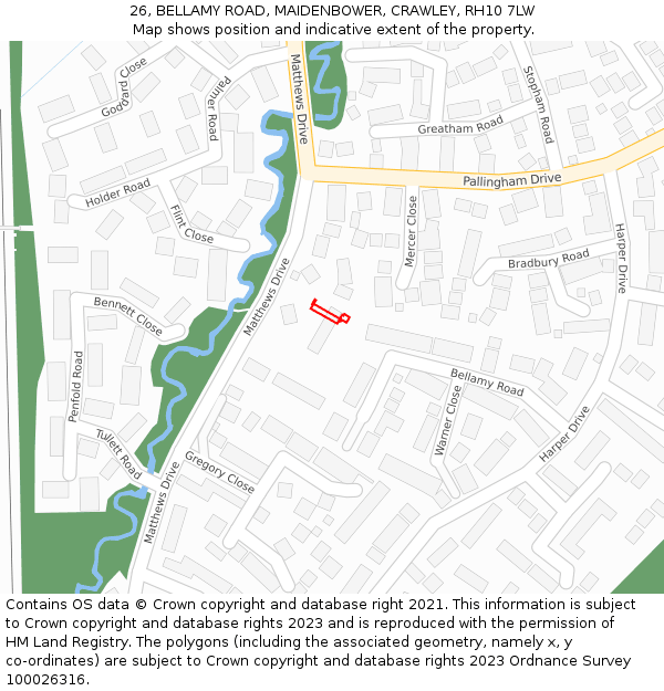 26, BELLAMY ROAD, MAIDENBOWER, CRAWLEY, RH10 7LW: Location map and indicative extent of plot