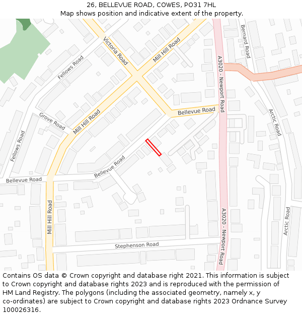 26, BELLEVUE ROAD, COWES, PO31 7HL: Location map and indicative extent of plot