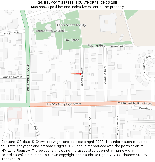 26, BELMONT STREET, SCUNTHORPE, DN16 2SB: Location map and indicative extent of plot