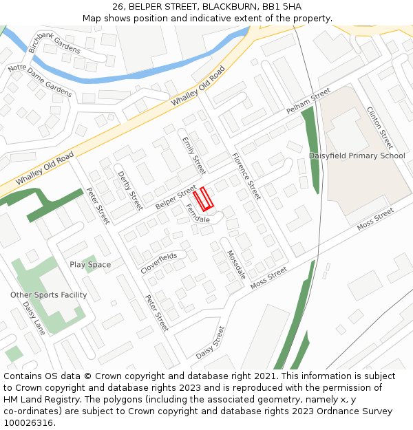 26, BELPER STREET, BLACKBURN, BB1 5HA: Location map and indicative extent of plot