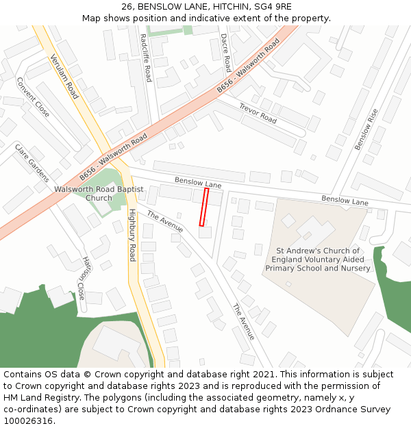 26, BENSLOW LANE, HITCHIN, SG4 9RE: Location map and indicative extent of plot