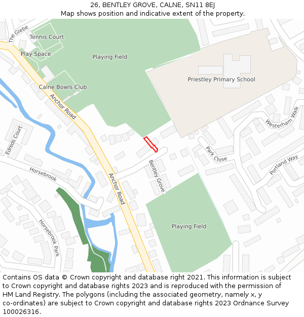 26, BENTLEY GROVE, CALNE, SN11 8EJ: Location map and indicative extent of plot