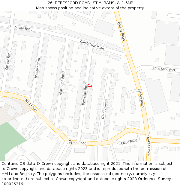 26, BERESFORD ROAD, ST ALBANS, AL1 5NP: Location map and indicative extent of plot