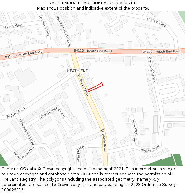 26, BERMUDA ROAD, NUNEATON, CV10 7HP: Location map and indicative extent of plot