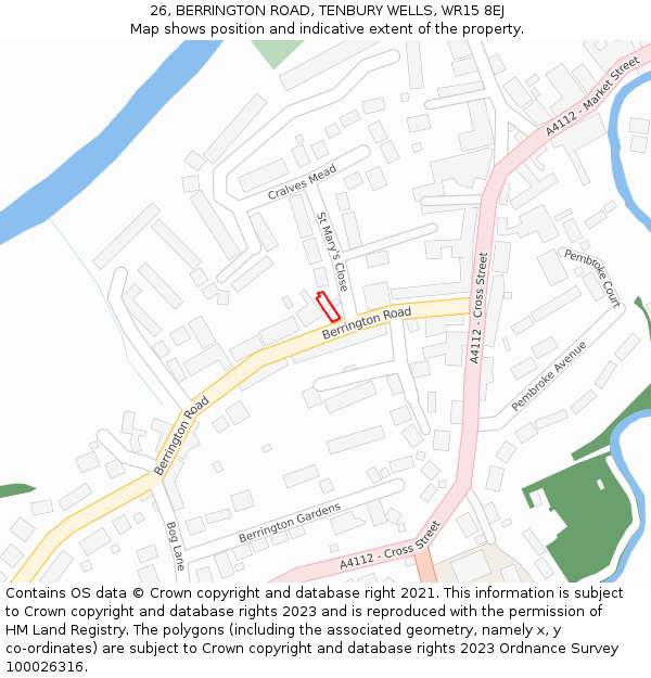 26, BERRINGTON ROAD, TENBURY WELLS, WR15 8EJ: Location map and indicative extent of plot