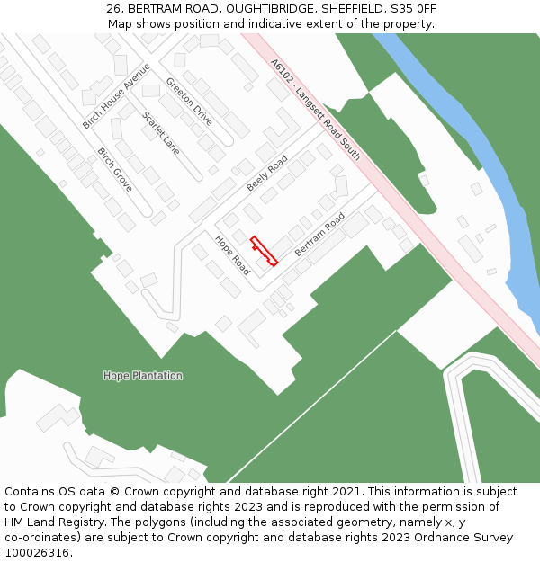 26, BERTRAM ROAD, OUGHTIBRIDGE, SHEFFIELD, S35 0FF: Location map and indicative extent of plot