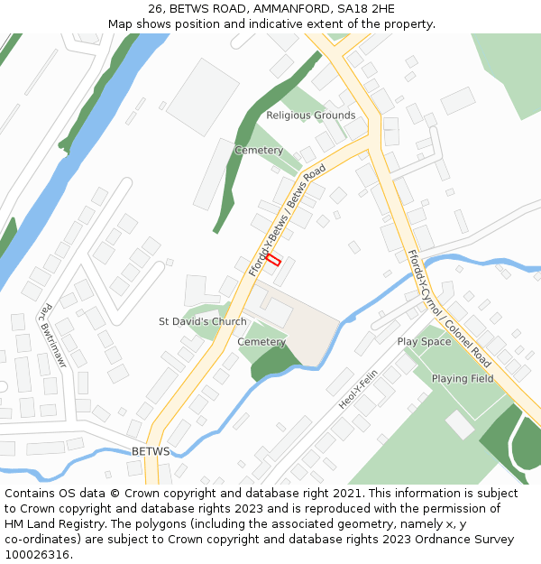26, BETWS ROAD, AMMANFORD, SA18 2HE: Location map and indicative extent of plot
