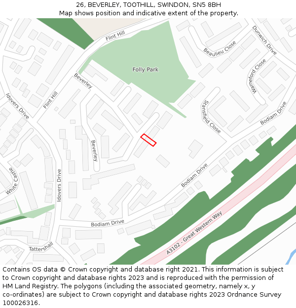 26, BEVERLEY, TOOTHILL, SWINDON, SN5 8BH: Location map and indicative extent of plot