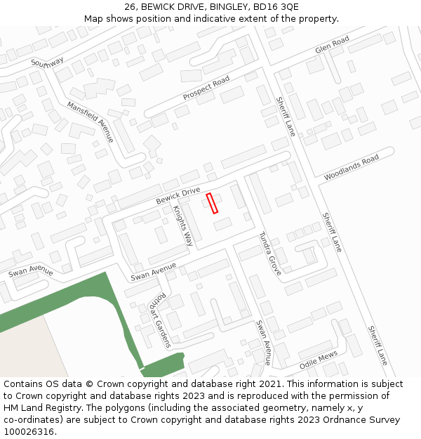 26, BEWICK DRIVE, BINGLEY, BD16 3QE: Location map and indicative extent of plot