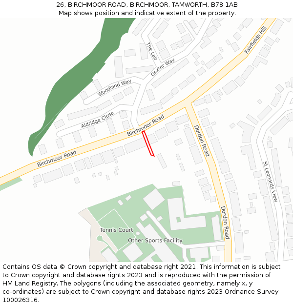26, BIRCHMOOR ROAD, BIRCHMOOR, TAMWORTH, B78 1AB: Location map and indicative extent of plot