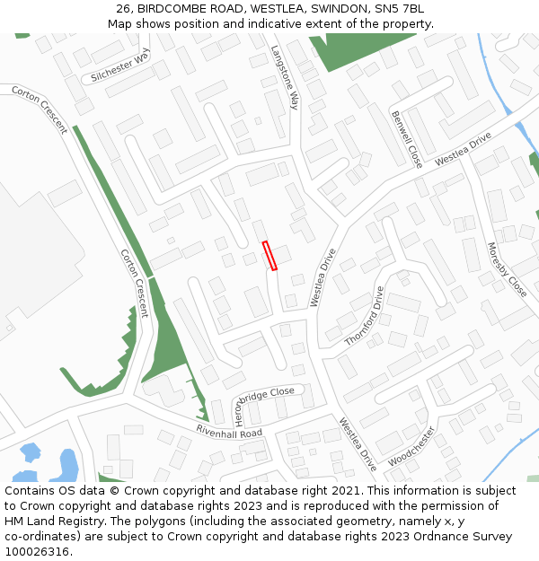 26, BIRDCOMBE ROAD, WESTLEA, SWINDON, SN5 7BL: Location map and indicative extent of plot