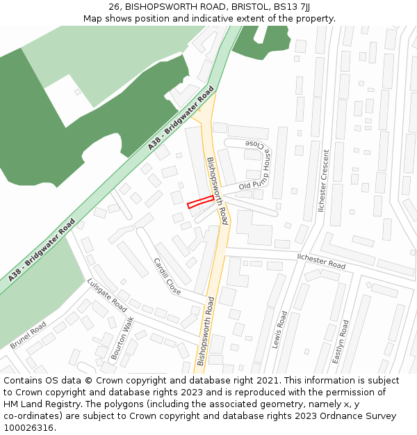 26, BISHOPSWORTH ROAD, BRISTOL, BS13 7JJ: Location map and indicative extent of plot
