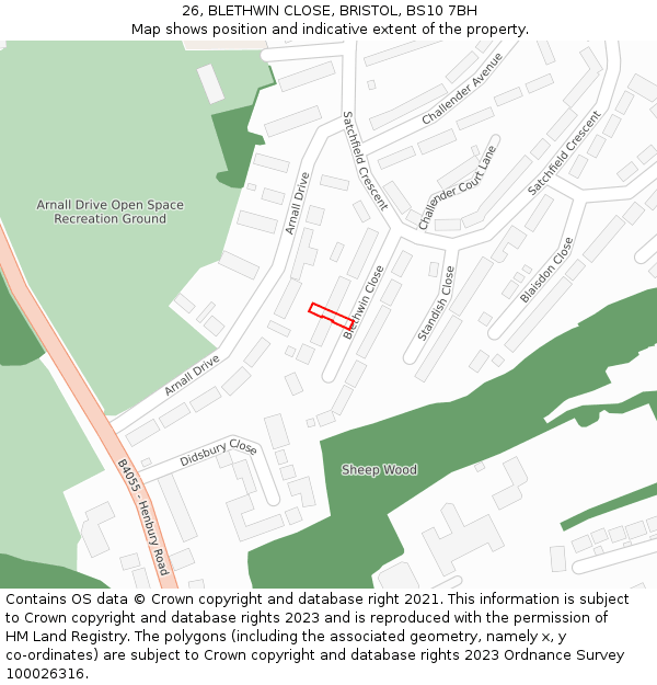 26, BLETHWIN CLOSE, BRISTOL, BS10 7BH: Location map and indicative extent of plot