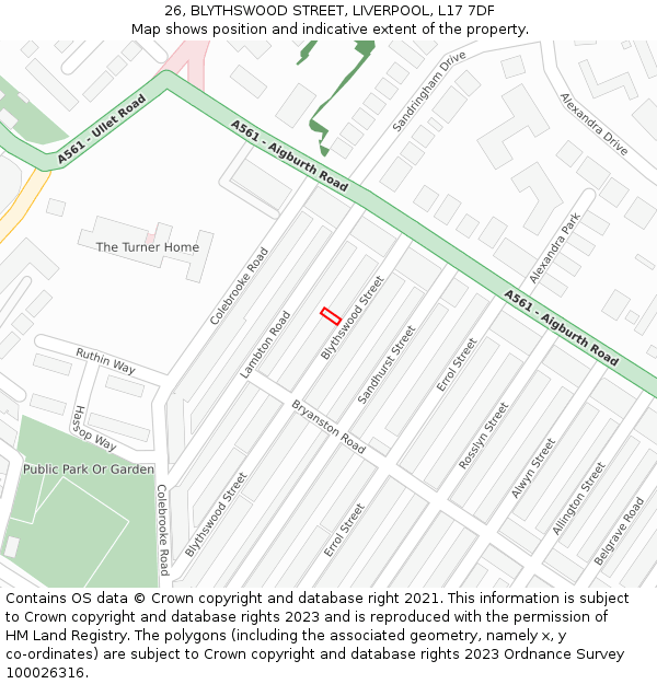 26, BLYTHSWOOD STREET, LIVERPOOL, L17 7DF: Location map and indicative extent of plot