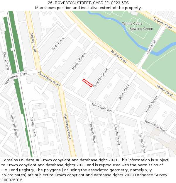26, BOVERTON STREET, CARDIFF, CF23 5ES: Location map and indicative extent of plot