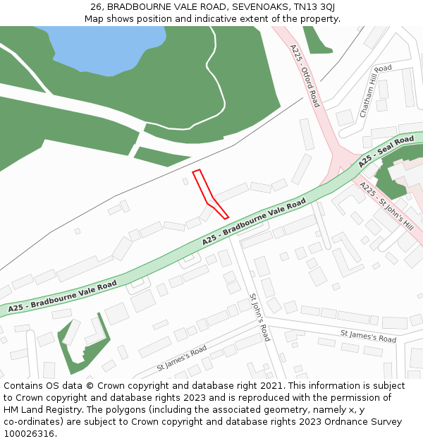 26, BRADBOURNE VALE ROAD, SEVENOAKS, TN13 3QJ: Location map and indicative extent of plot