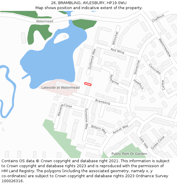 26, BRAMBLING, AYLESBURY, HP19 0WU: Location map and indicative extent of plot