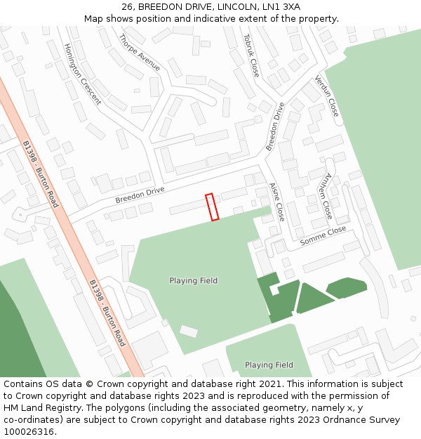 26, BREEDON DRIVE, LINCOLN, LN1 3XA: Location map and indicative extent of plot