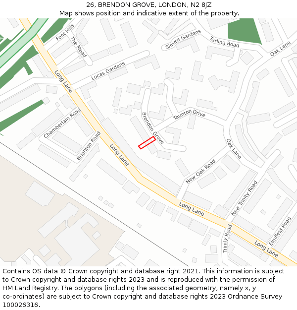 26, BRENDON GROVE, LONDON, N2 8JZ: Location map and indicative extent of plot